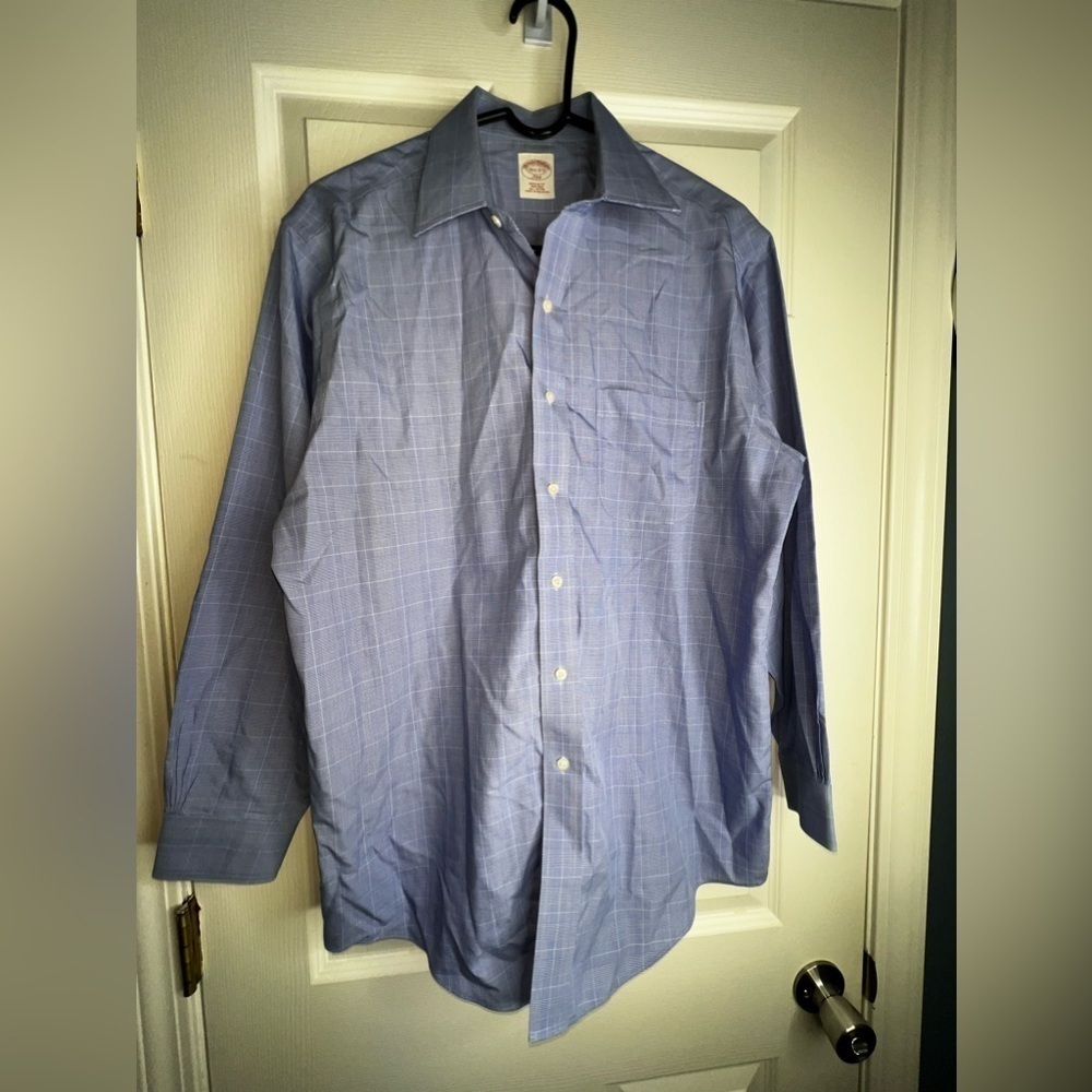 Brooks Brothers 346 Men 15.5 2/3 Regular Fit Non Iron Button Up Dress Shirt Blue - Picture 13 of 15